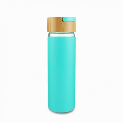 Best Selling 600ml Borosilicate Glass and Bamboo Water Bottle with Silicone Sleeve